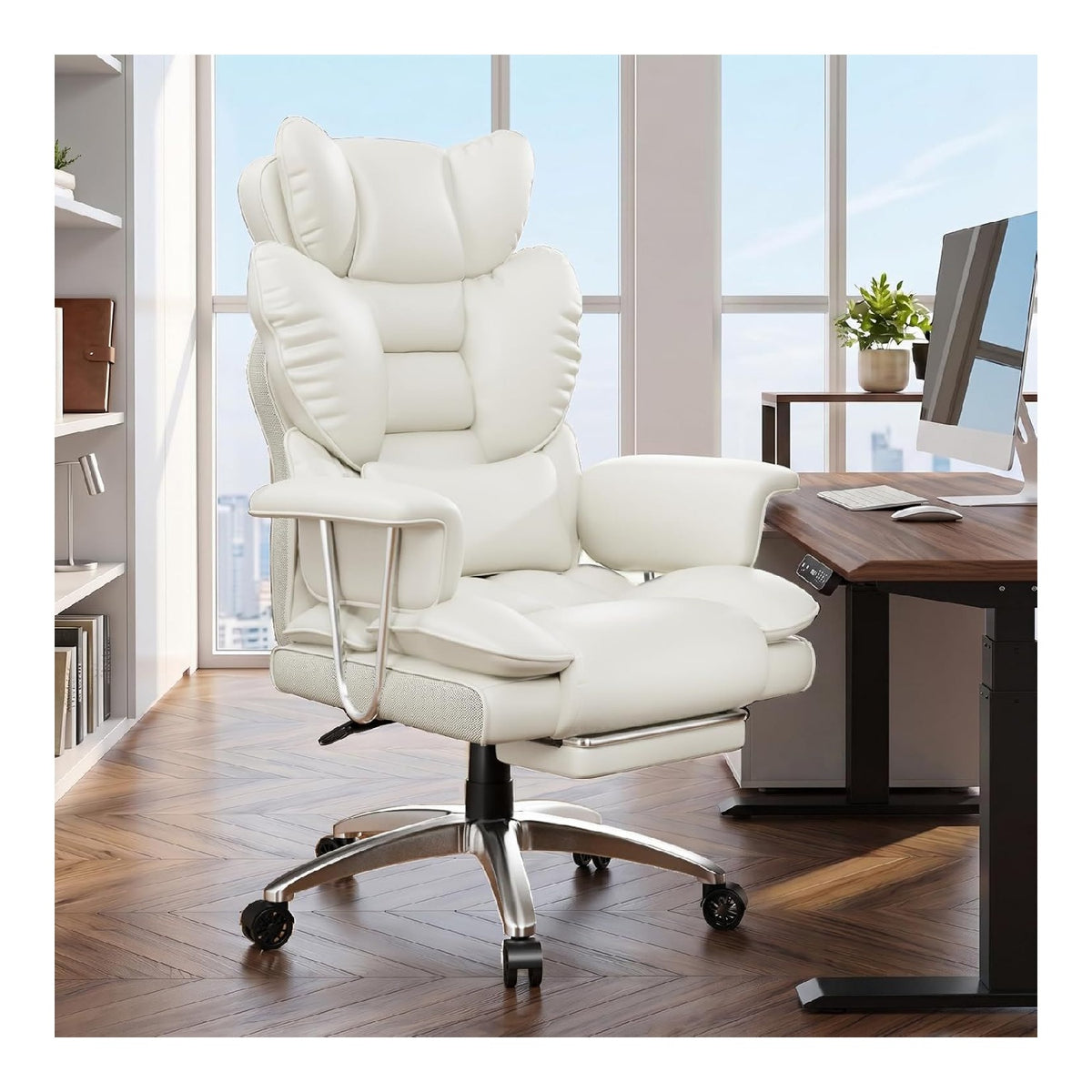 Chaise confortable reglable avec rangement ferme blanc 72 x 77 x 140 centim