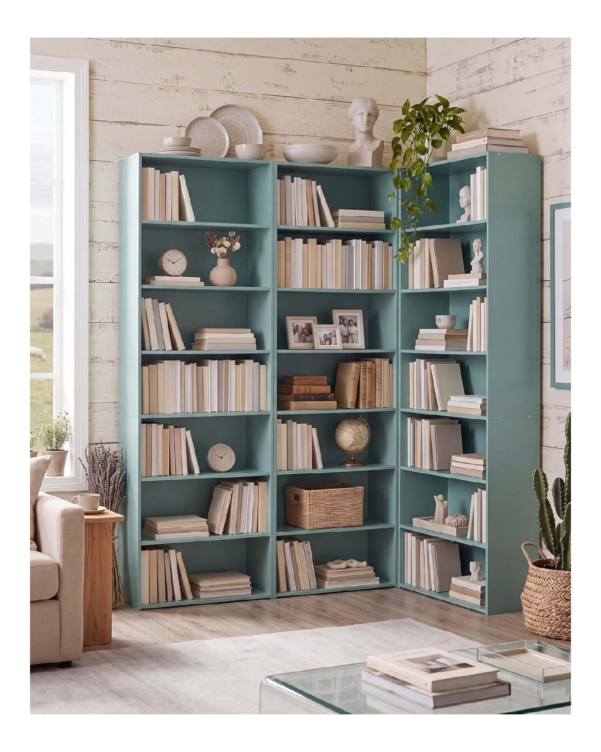 Bibliotheque avec rangement ferme naturel