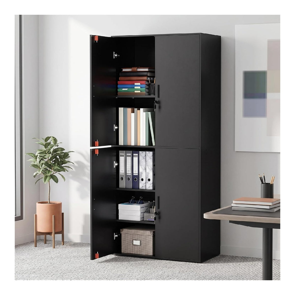 Armoire de rangement reglable avec rangement ferme naturel