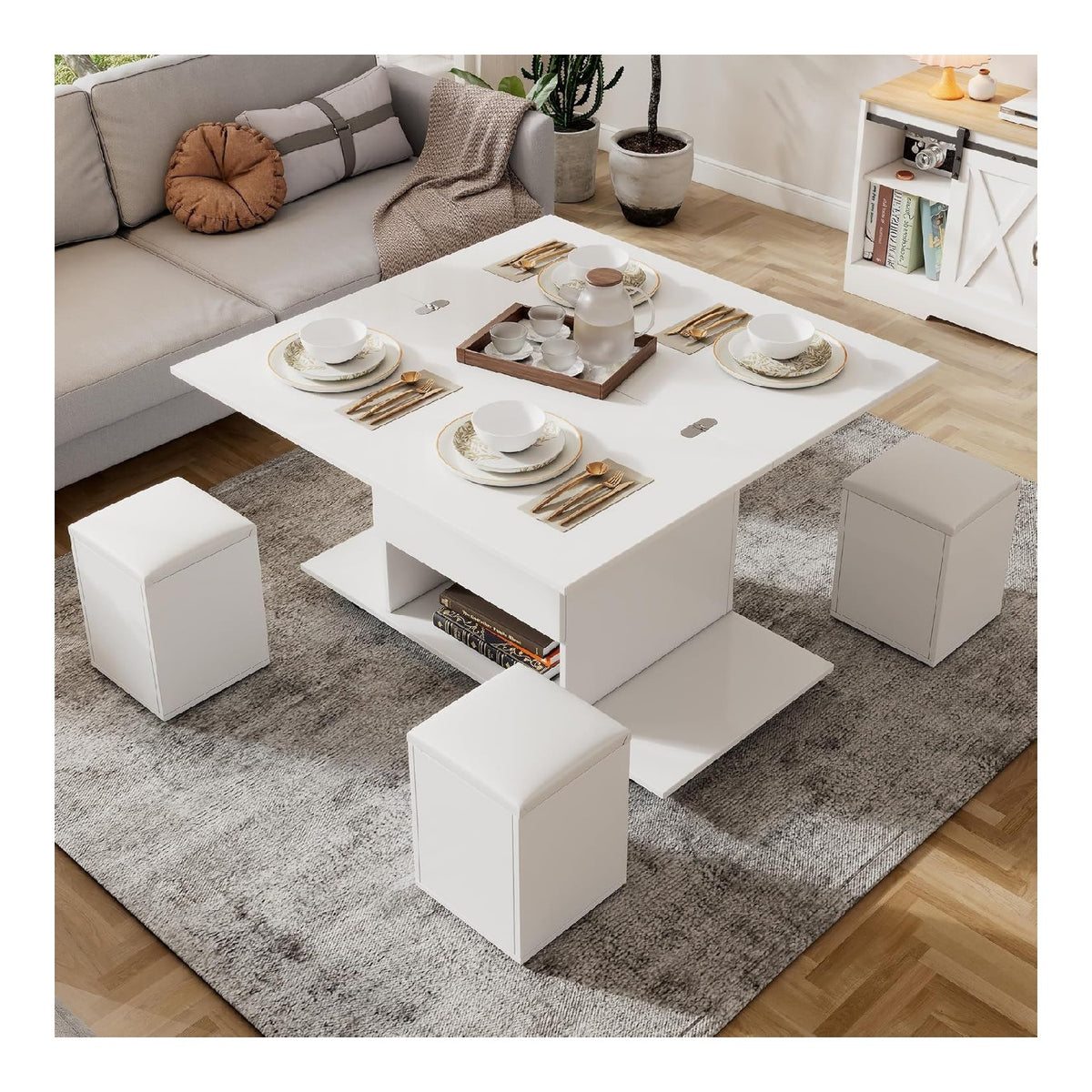 Table basse reglable sur roulettes blanc