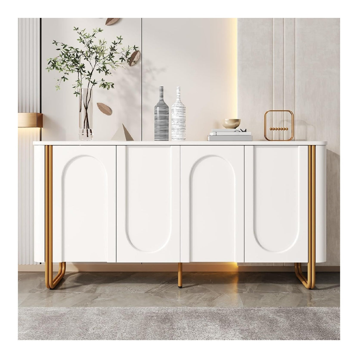 Buffets, credences et vaisseliers avec rangement ferme structure metal blanc