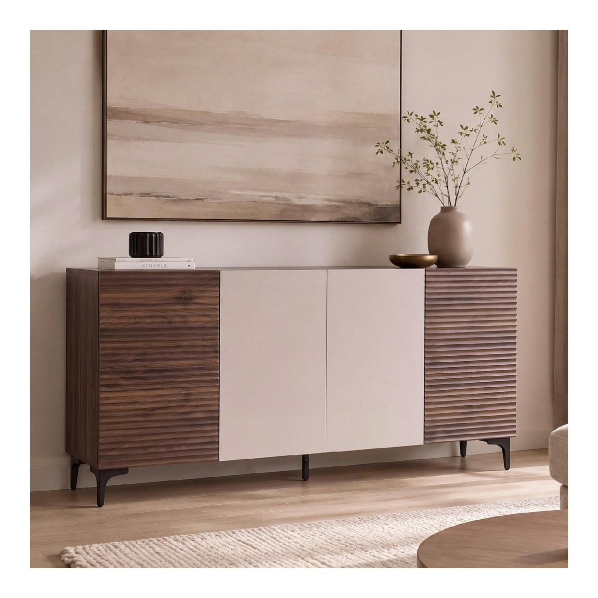 Commode de rangement avec rangement ferme noyer