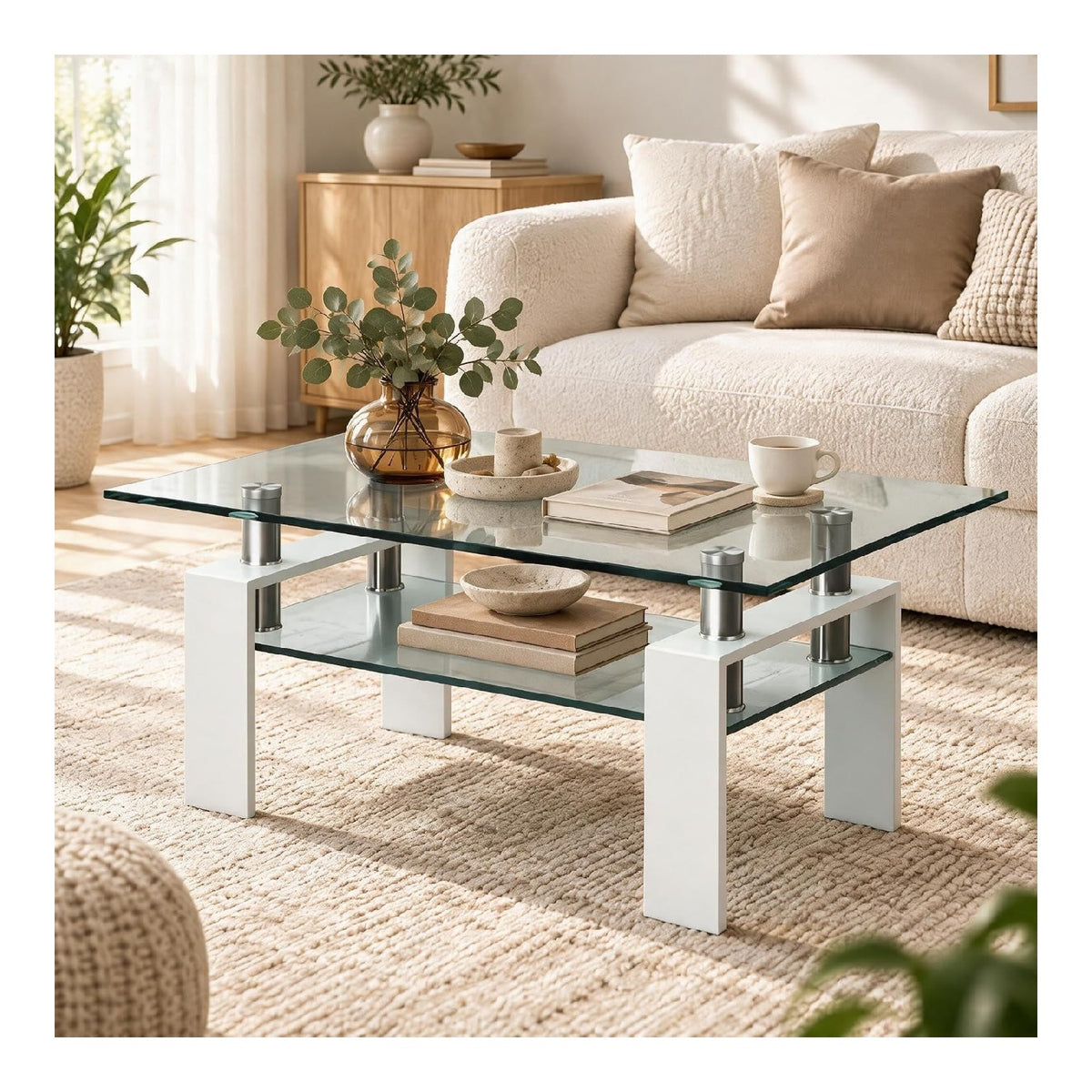 Table basse avec rangement ferme structure metal blanc