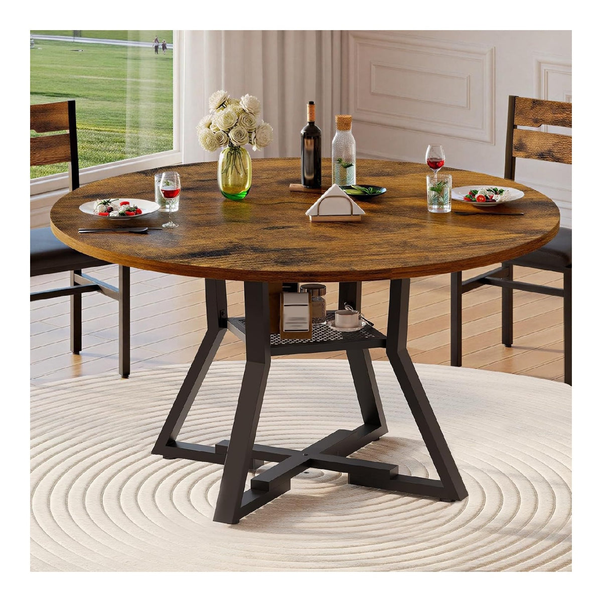 Tables finition bois structure metal marron
