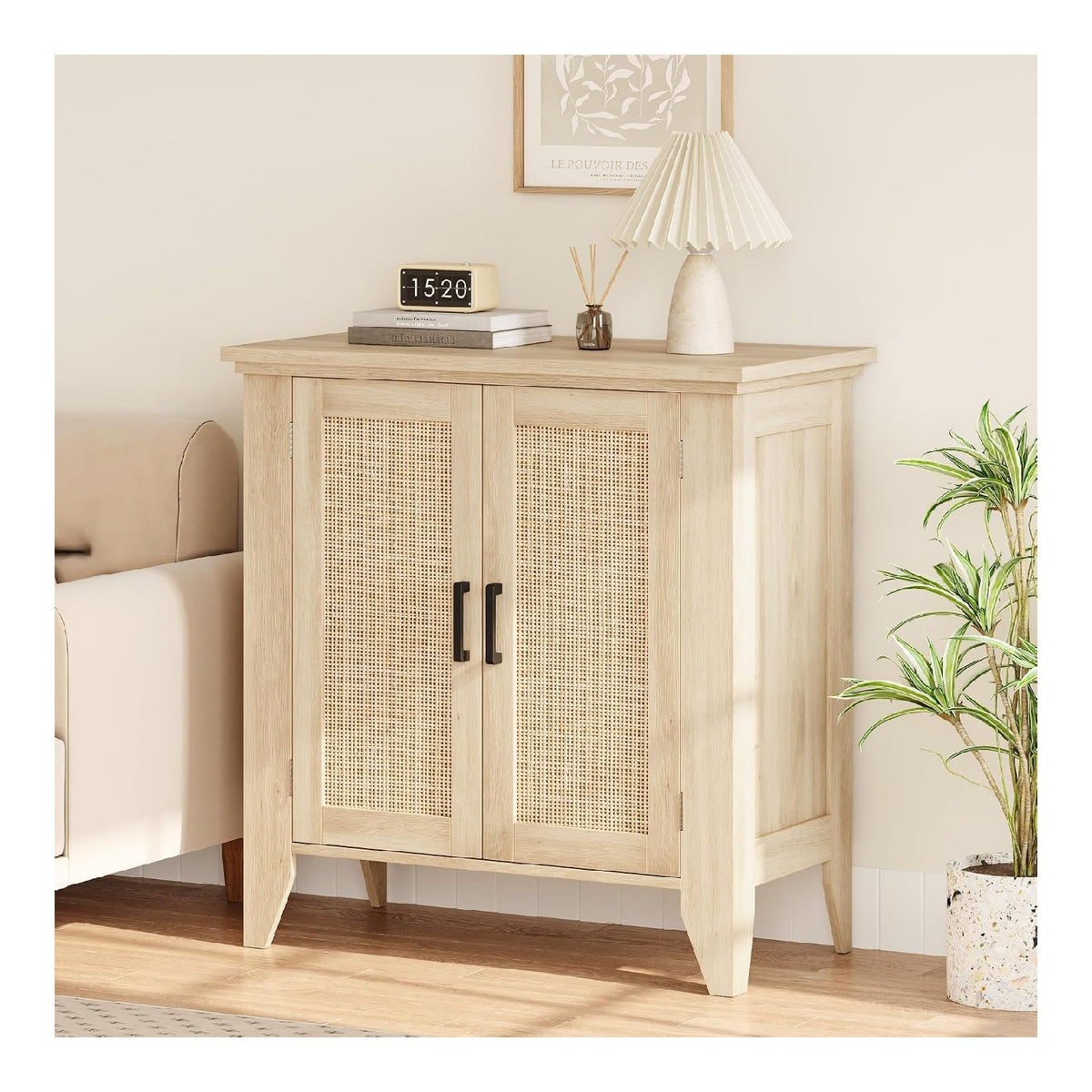 Rangements sur pied reglable avec rangement ferme naturel