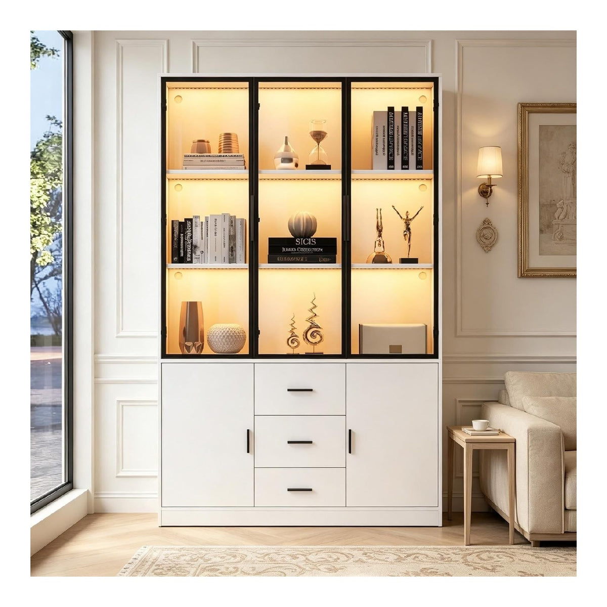 Armoires vitrees de presentation reglable avec tiroirs noir