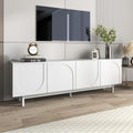 Banc TV blanc design 175 x 38 x 56 cm avec separateurs ajustables, support multimedia pour chambre salon et salle a manger