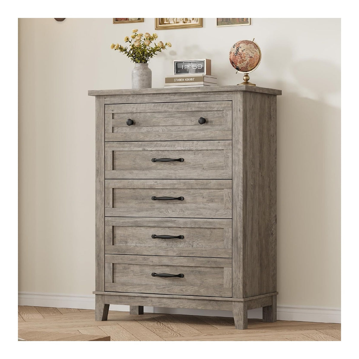Commode de rangement avec tiroirs finition bois chene 80 x 40 x 105 centim