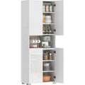 Vaisselier haut de cuisine blanc avec finition brillante, dimensions 68 x 34 x 180 cm, grand meuble vertical pour organiser la vaisselle
