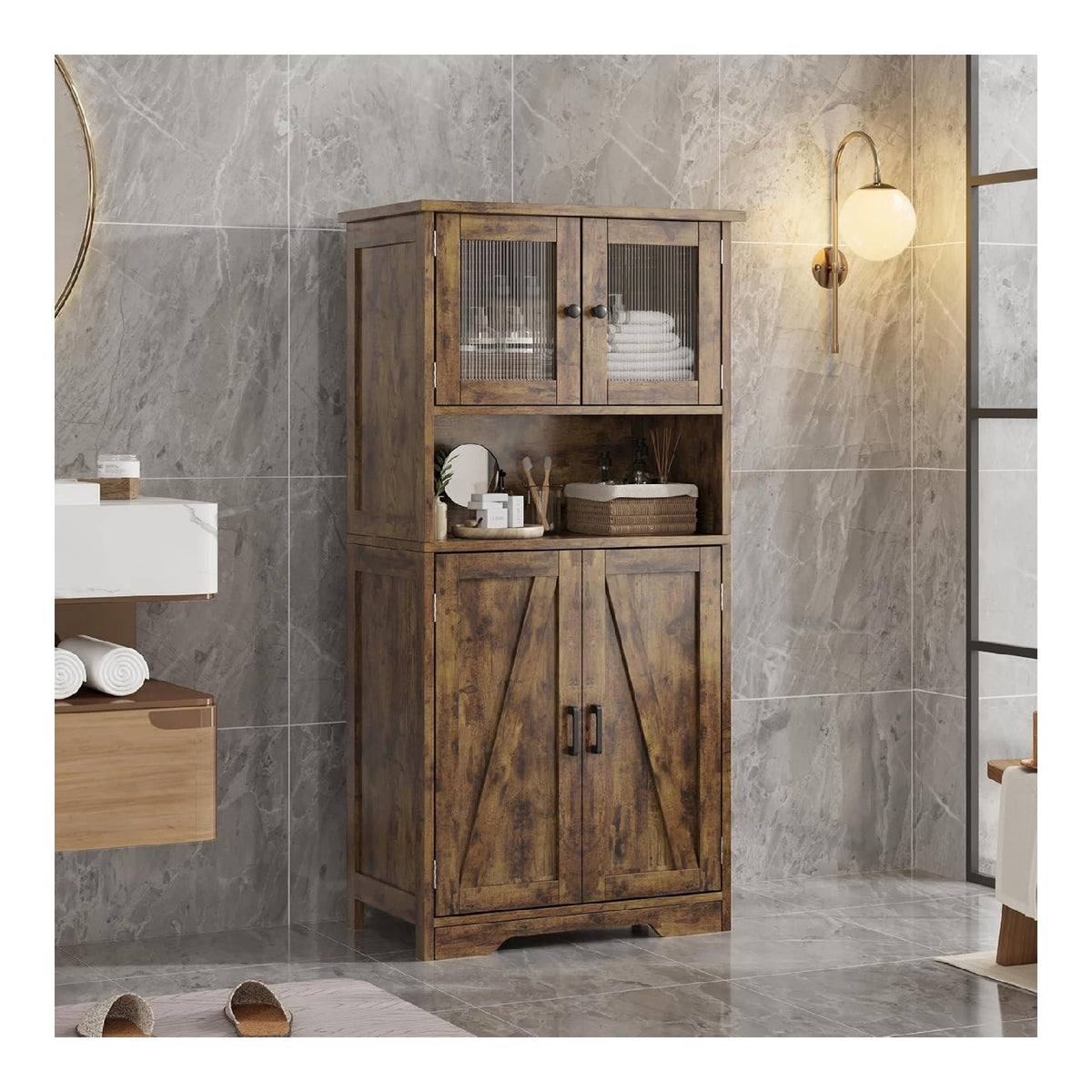 Meubles colonnes reglable avec rangement ferme naturel