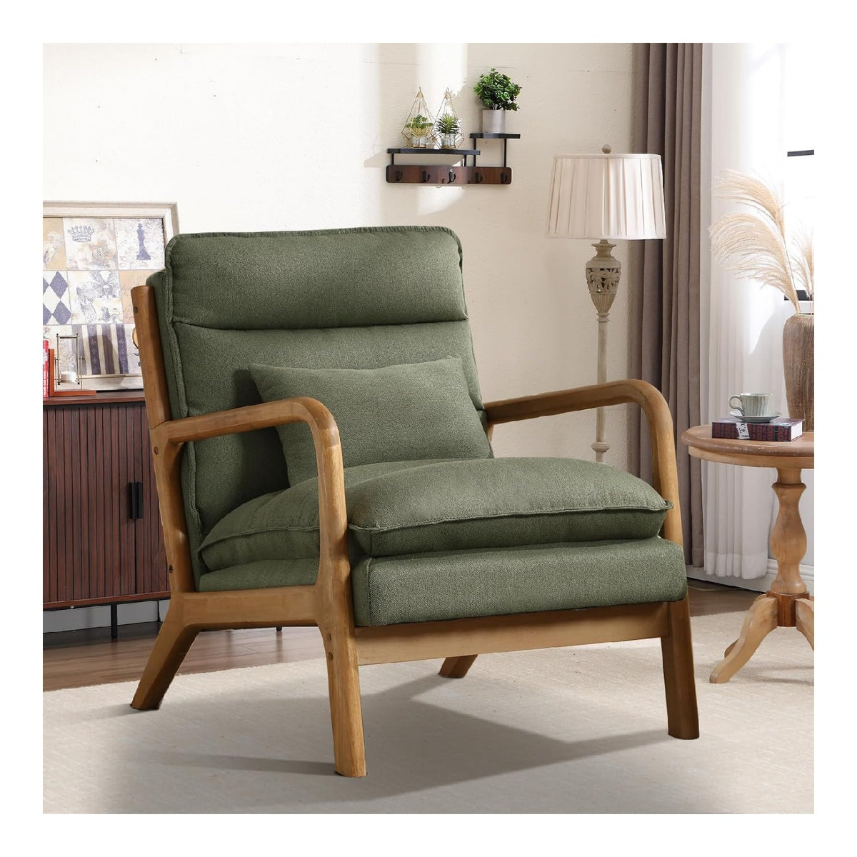 Fauteuil confortable avec rangement ferme finition bois vert