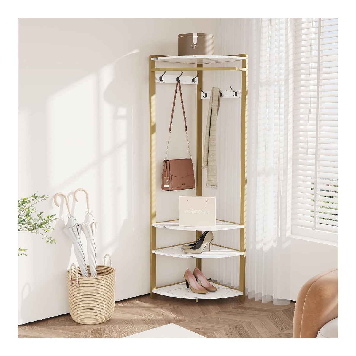 Portemanteaux reglable avec rangement ferme blanc