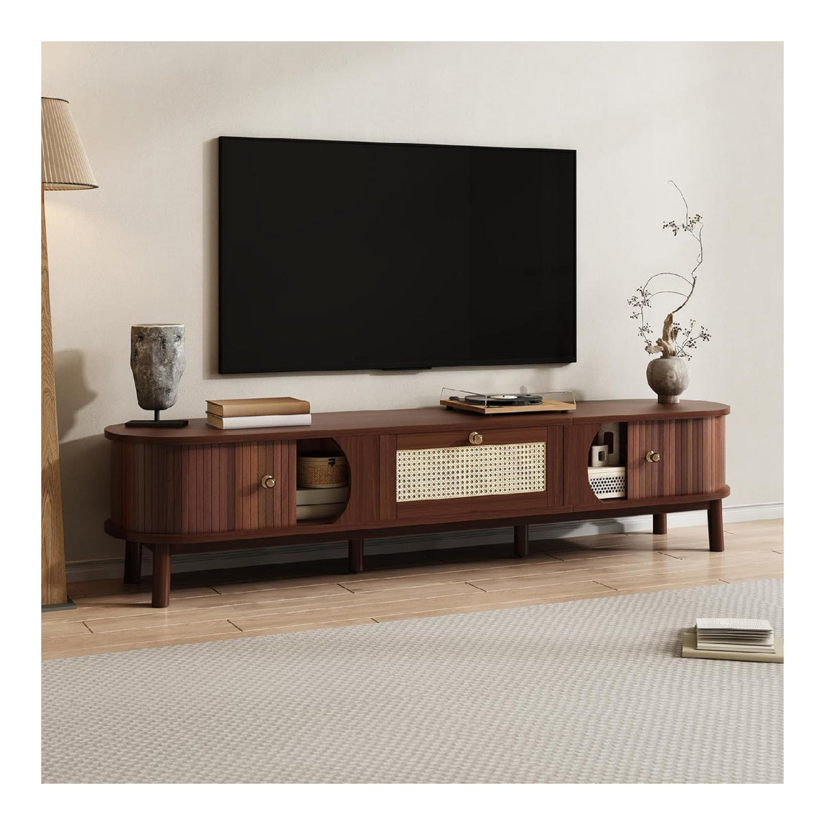 Banc TV avec tiroirs avec rangement ferme naturel 170x39.5x38 cm