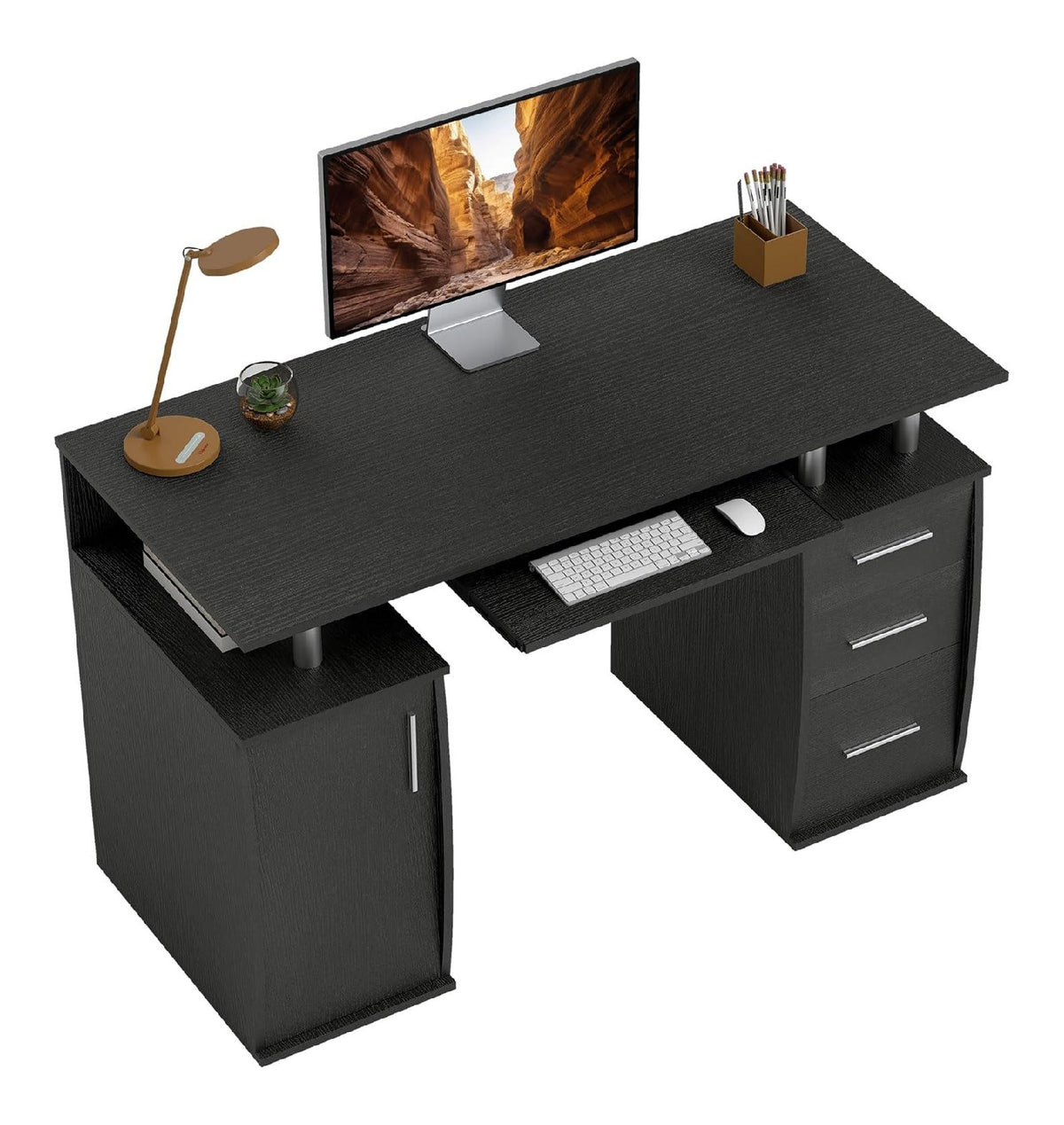 Bureau fonctionnel avec tiroirs finition bois noir