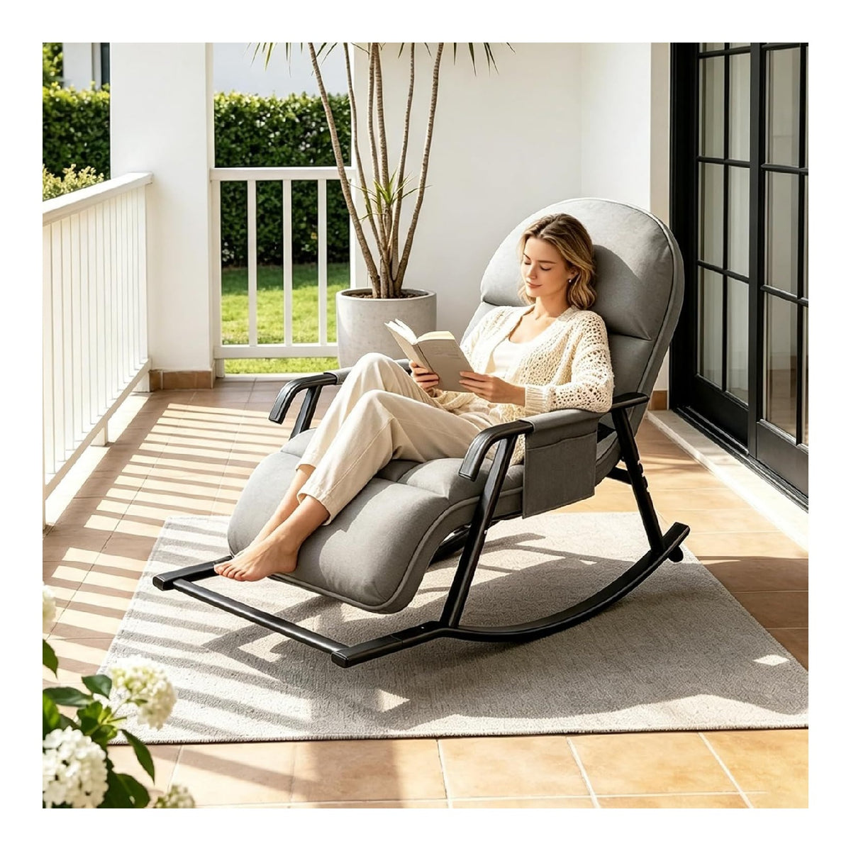 Fauteuils a bascule reglable avec rangement ferme gris