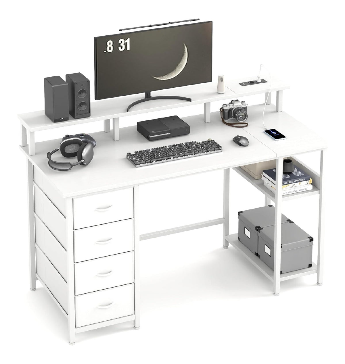 Bureau fonctionnel reglable avec tiroirs blanc 50 x 120 x 70 centim