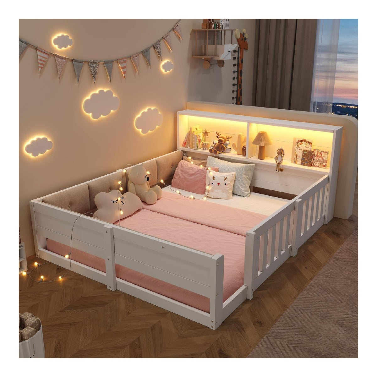 Cadres de lit avec rangement ferme finition bois blanc