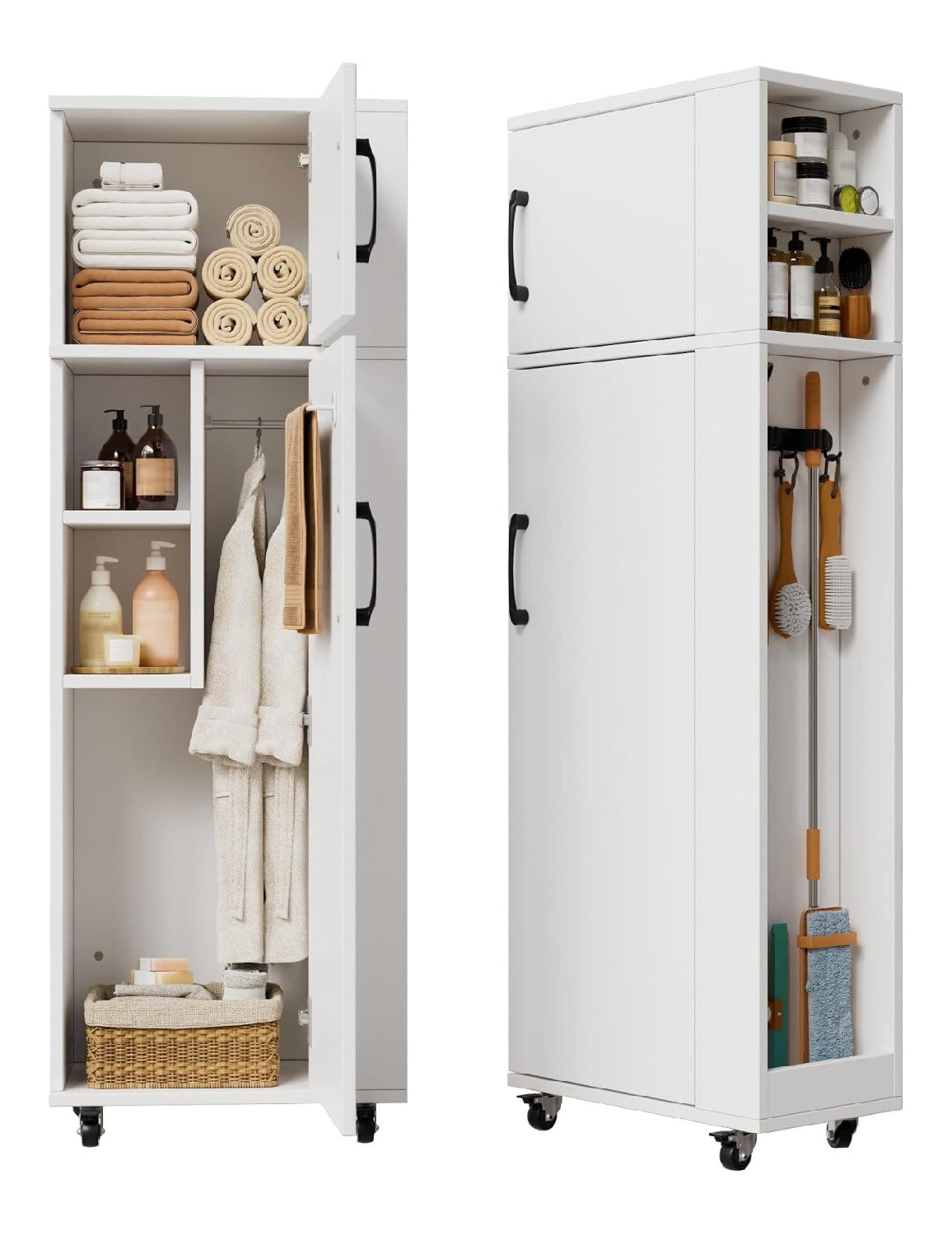 Rangements colonnes avec rangement ferme sur roulettes blanc