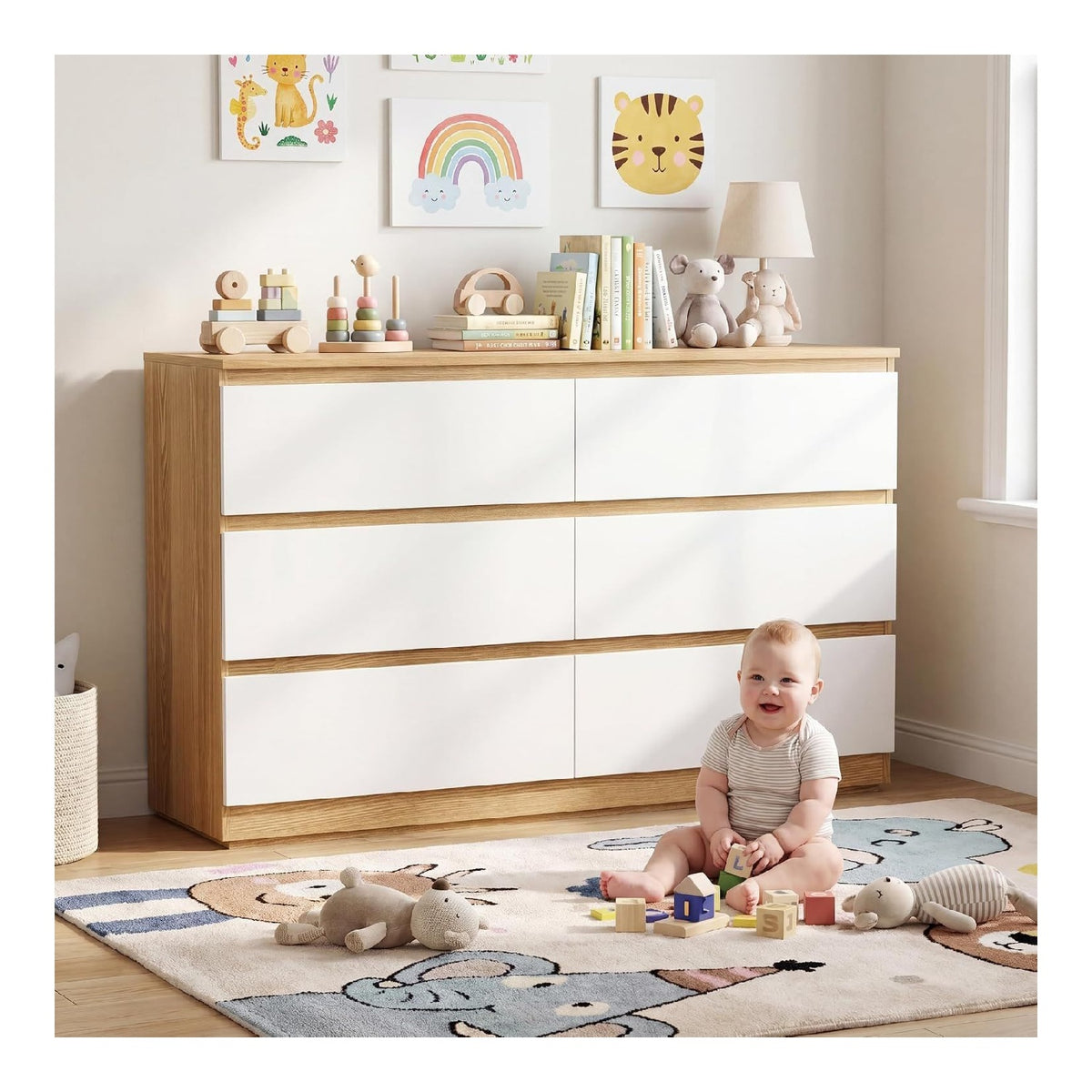 Commode de rangement avec tiroirs finition bois blanc