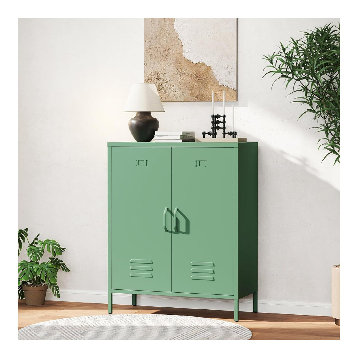 Commode de rangement reglable avec rangement ferme vert