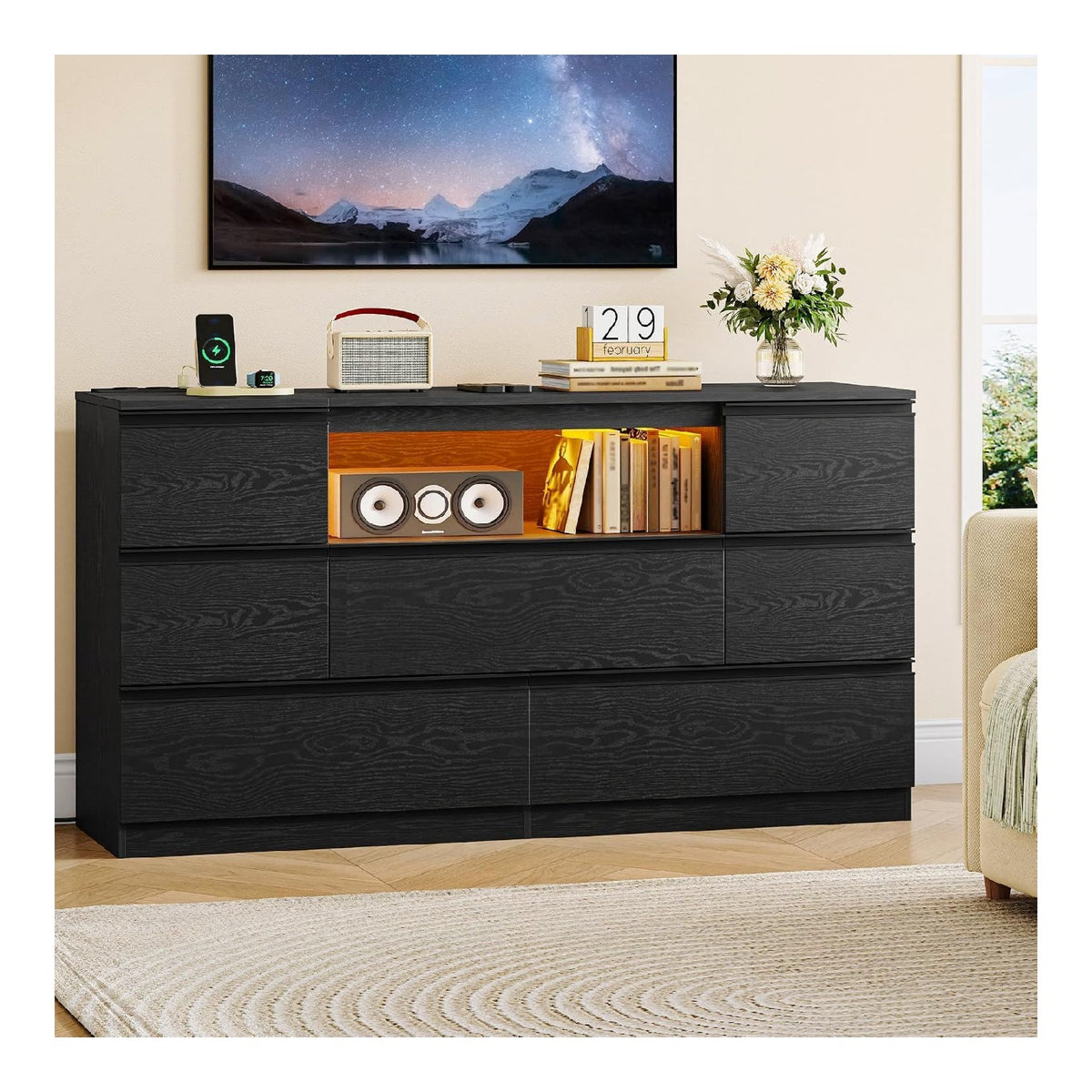 Commode de rangement avec tiroirs finition bois noir