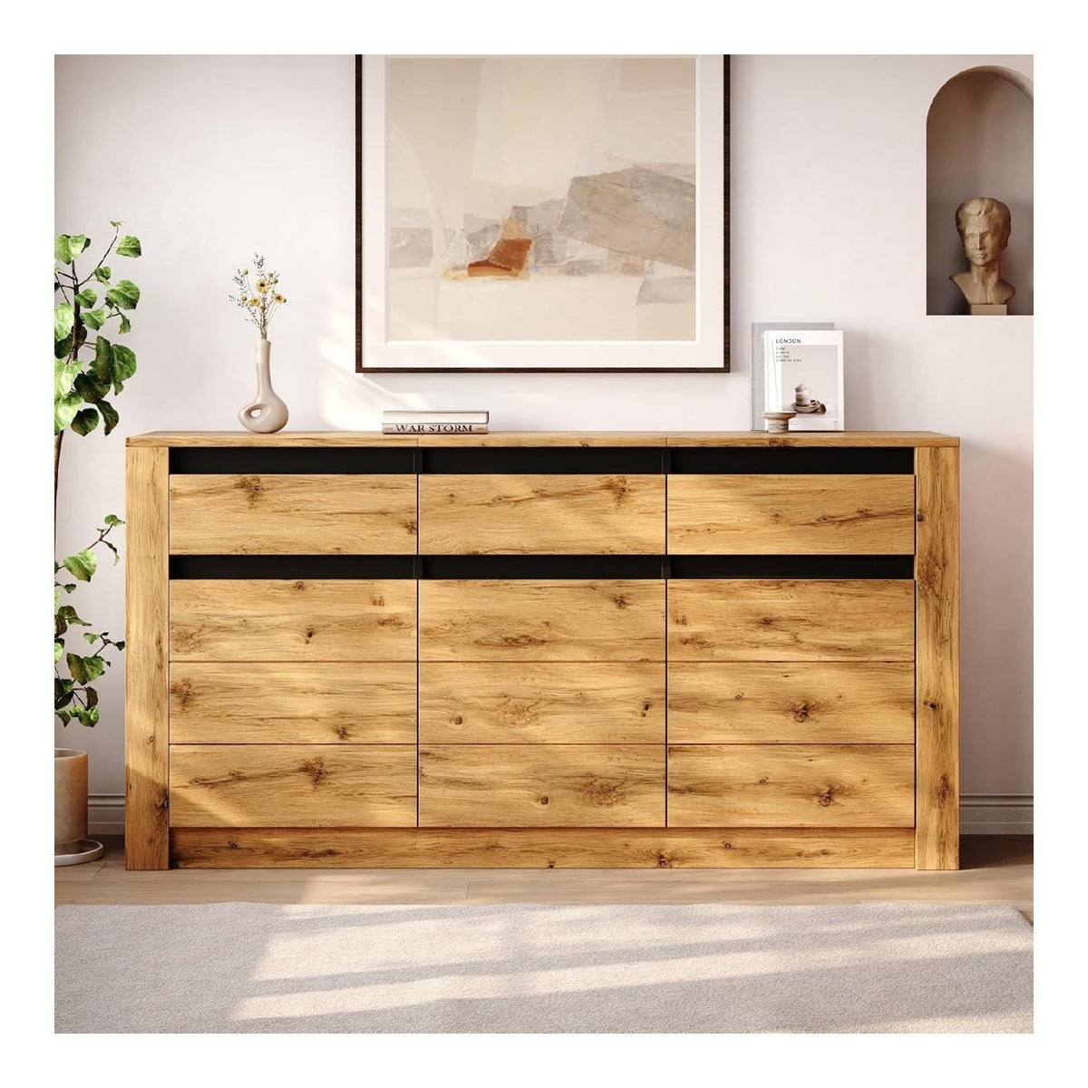 Buffets, credences et vaisseliers reglable avec tiroirs naturel 135x35x70 cm