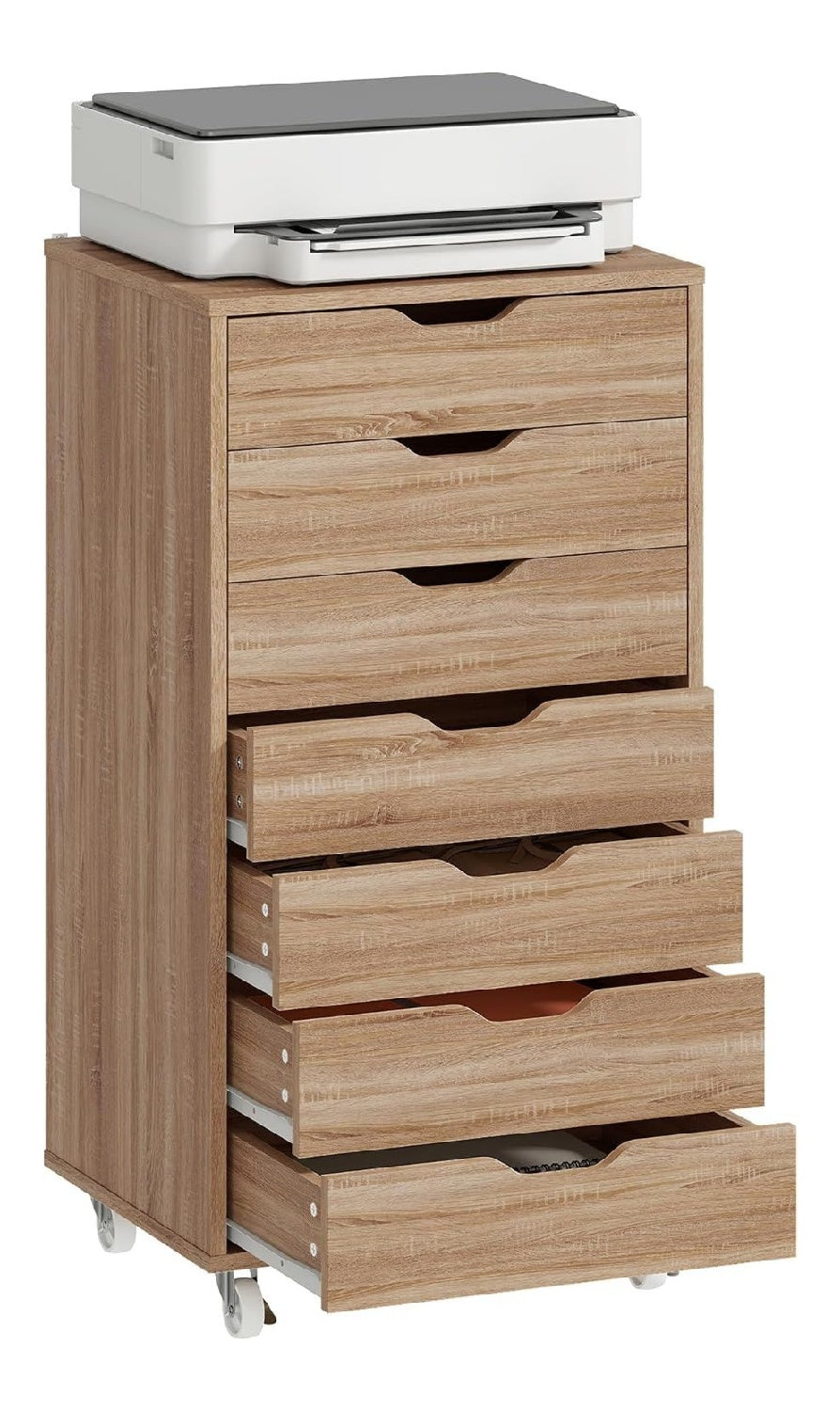 Rangement de dossiers avec tiroirs sur roulettes chene