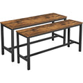 Lot de 2 bancs industriels pour salle a manger avec assise marron et cadre metallique resistant, dimensions 108 x 32,5 x 50 cm