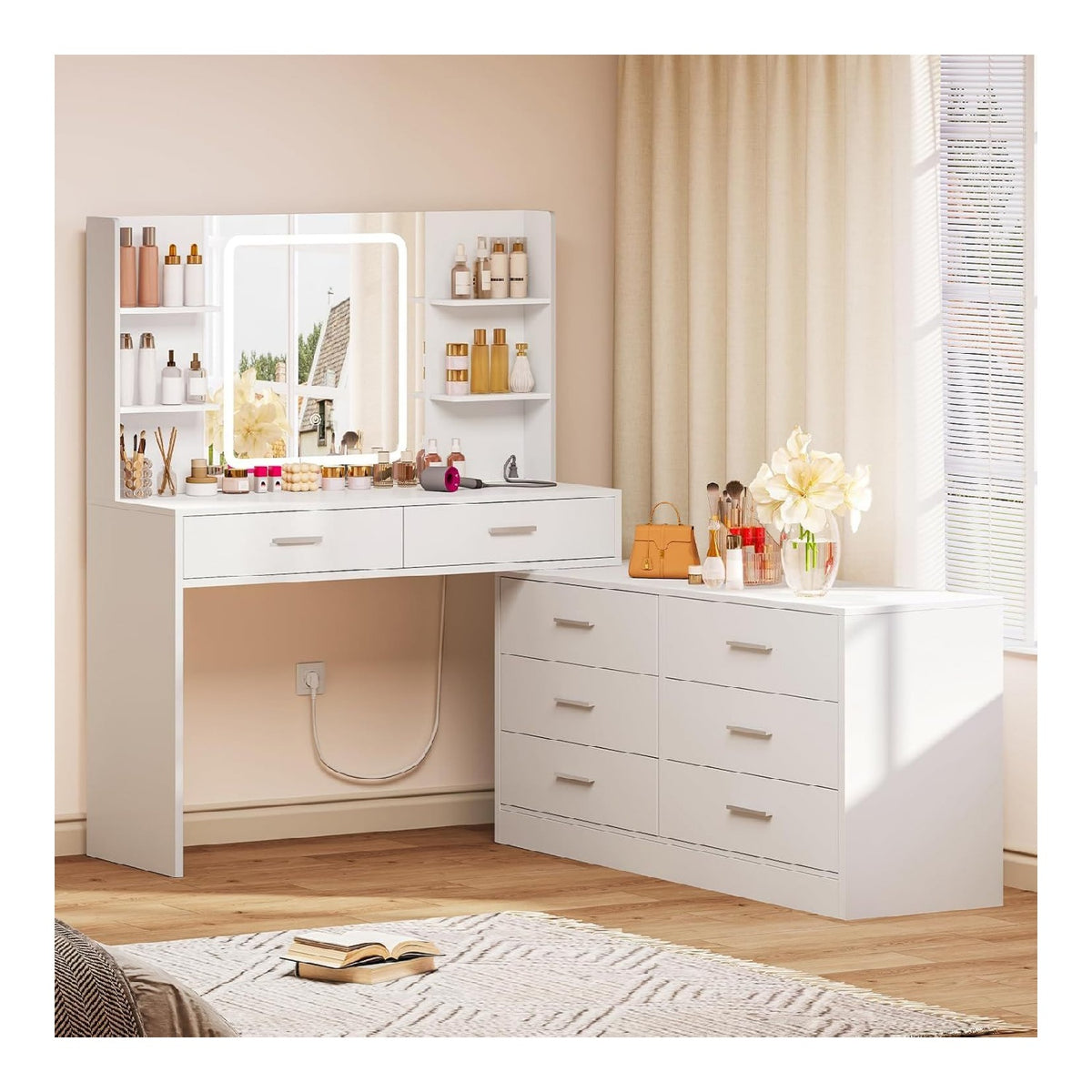 Coiffeuses reglable avec tiroirs blanc 40 x 100 x 135 centim