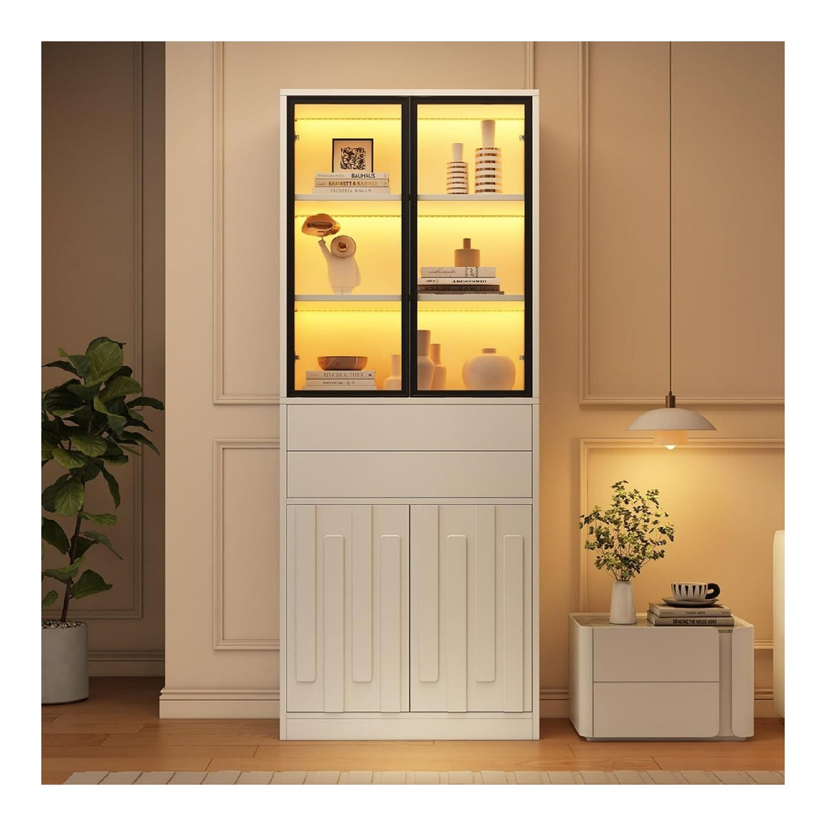 Armoires vitrees de presentation reglable avec tiroirs blanc 35 x 70 x 180 centim
