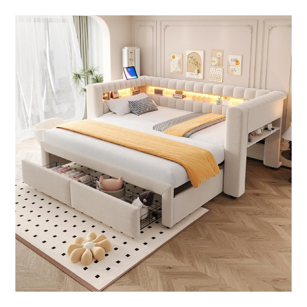 Lits reglable avec tiroirs beige