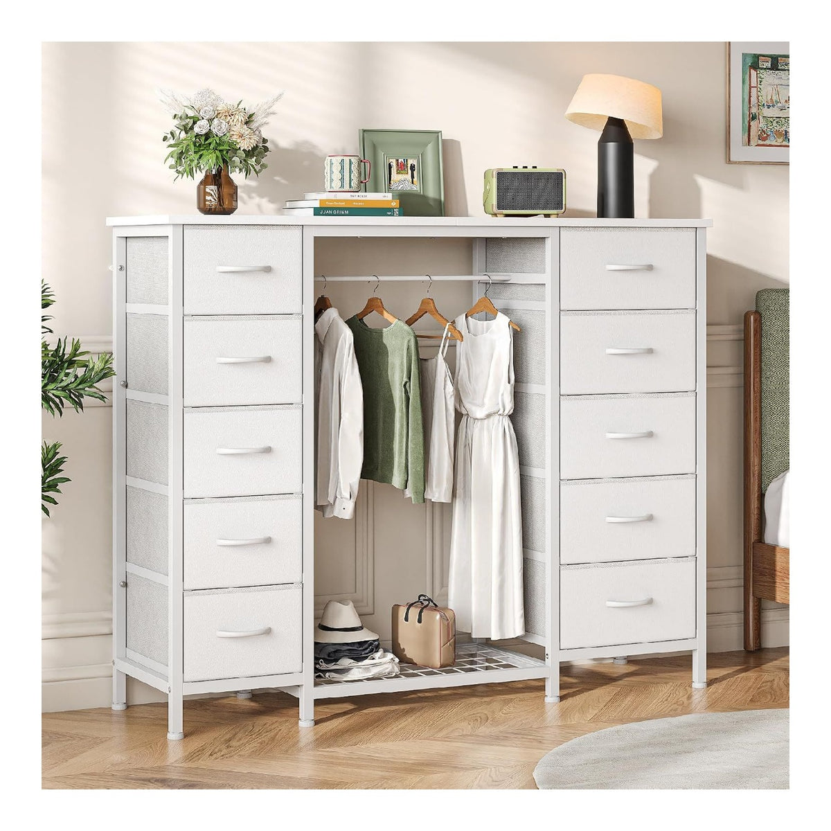 Commode de rangement reglable avec tiroirs blanc