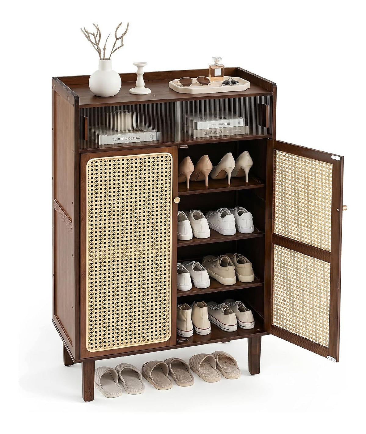 Armoires a chaussures avec rangement ferme finition bois naturel 67 x 33 x 107 cm