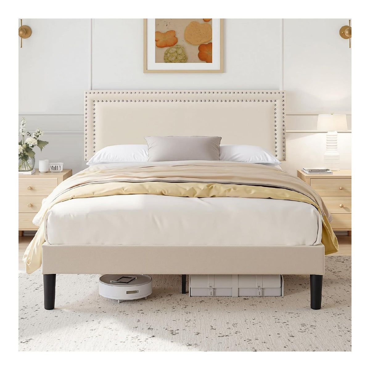 Cadres de lit reglable avec rangement ferme beige 193 x 142 x 121 centim