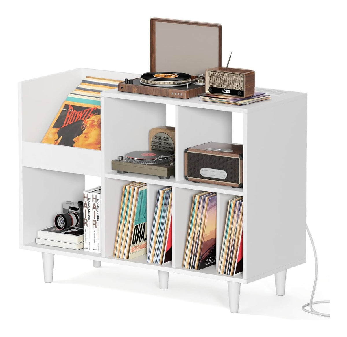 Stockage multimedia reglable finition bois naturel