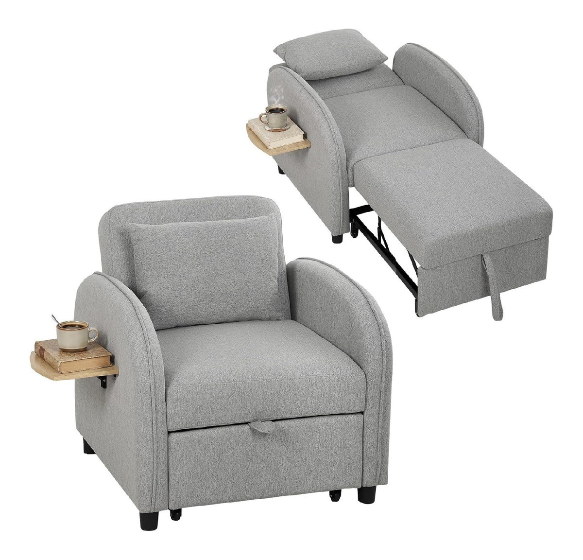Fauteuil confortable reglable avec rangement ferme gris