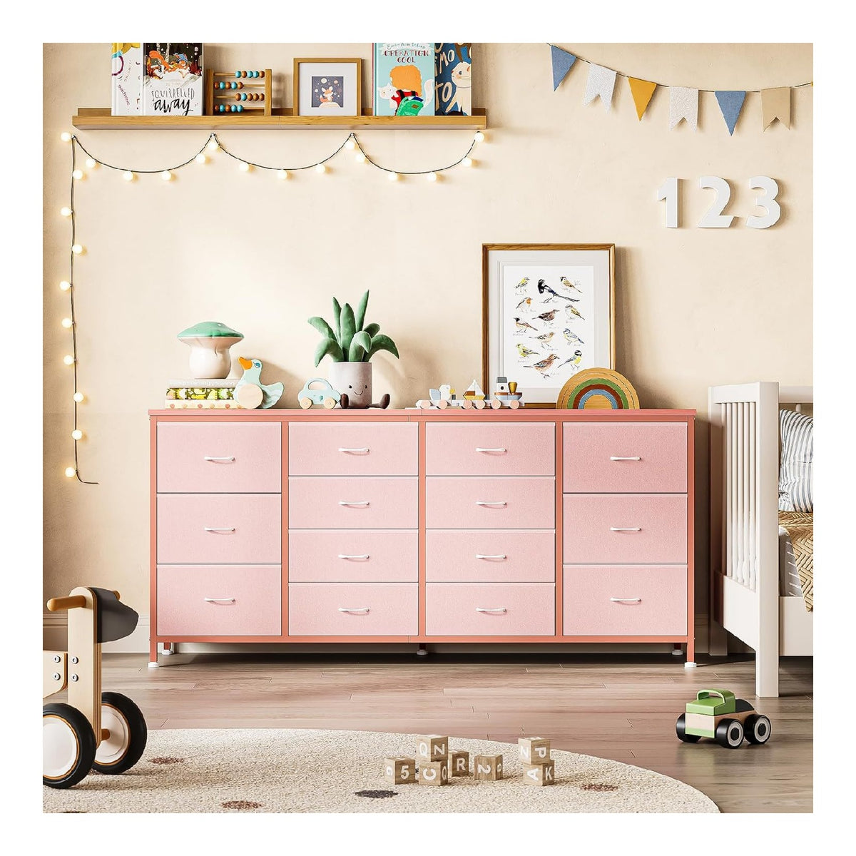 Commode de rangement avec tiroirs avec rangement ferme rose