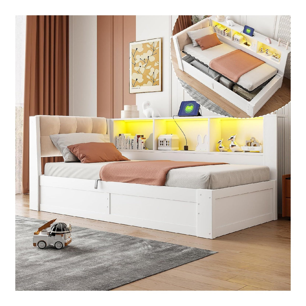 Lits avec rangement ferme blanc