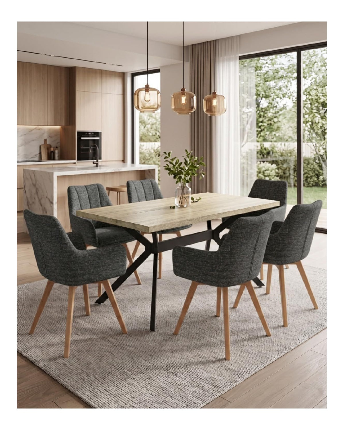 Ensembles pour salle a manger reglable finition bois gris