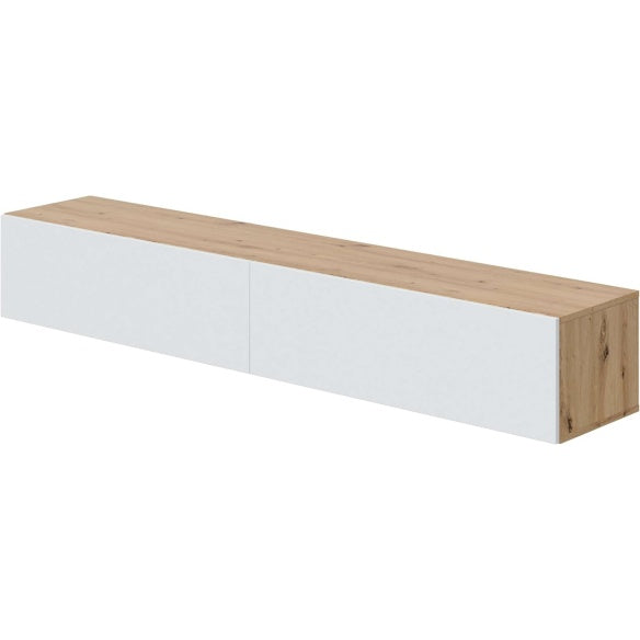 Meuble TV moderne chene et blanc avec rangement bas, design epure pour salon ou salle a manger, 180 x 35 x 28 cm