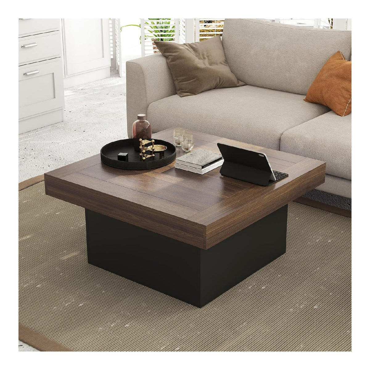 Table basse avec rangement ferme finition bois noyer