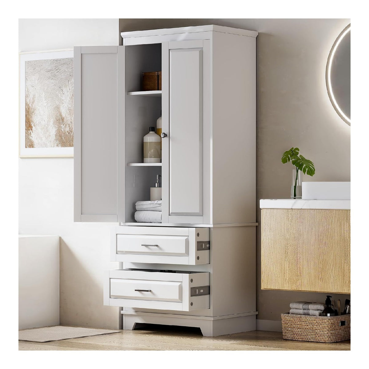 Meubles colonnes reglable avec tiroirs blanc