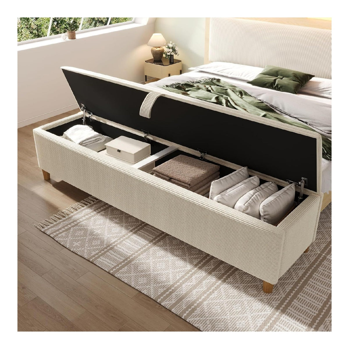 Bancs de rangement avec rangement ferme finition bois beige