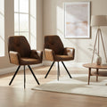Paire de fauteuils pivotants a 360 degres avec accoudoirs, assise en suedine marron et pieds metalliques pour interieur