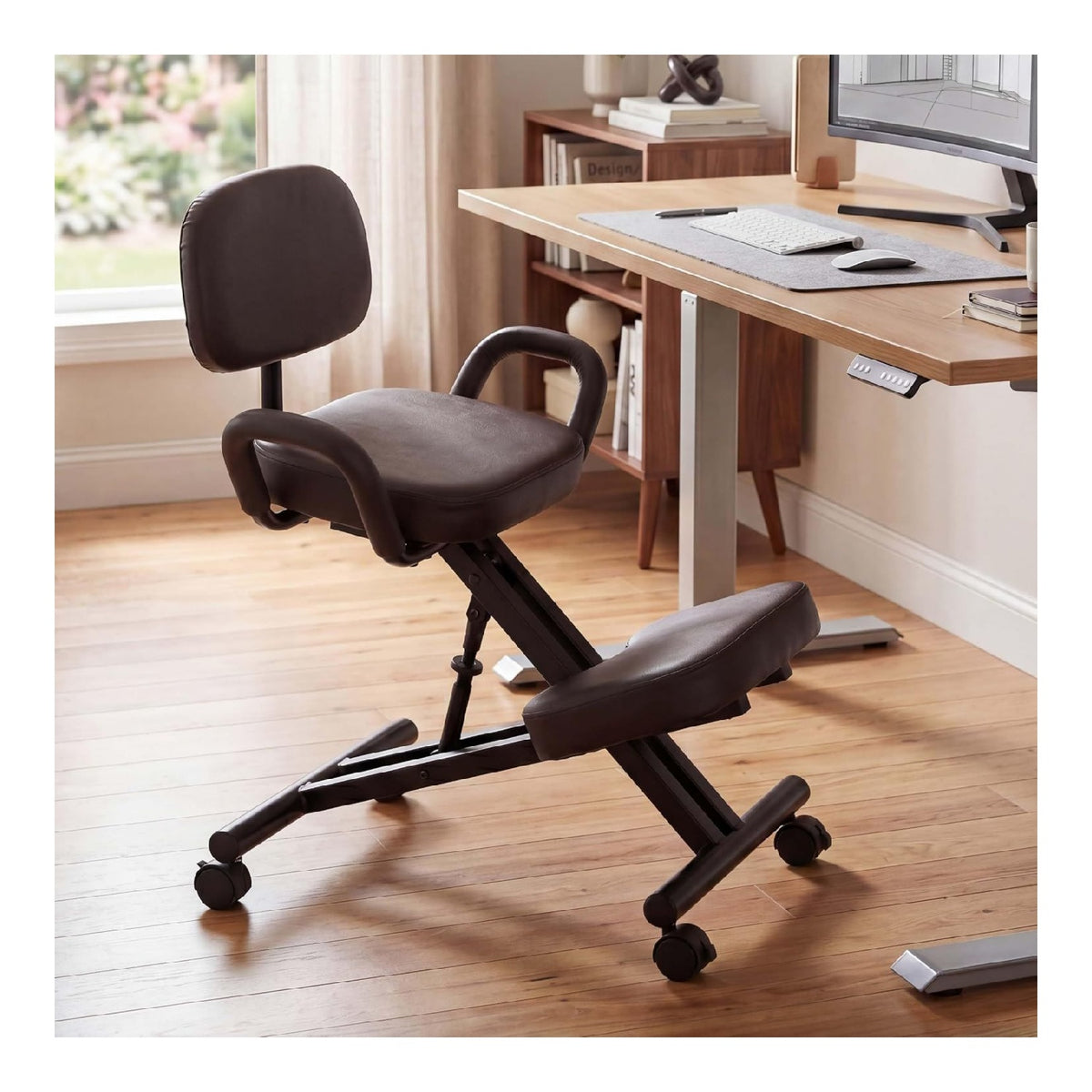 Tabourets reglable sur roulettes marron