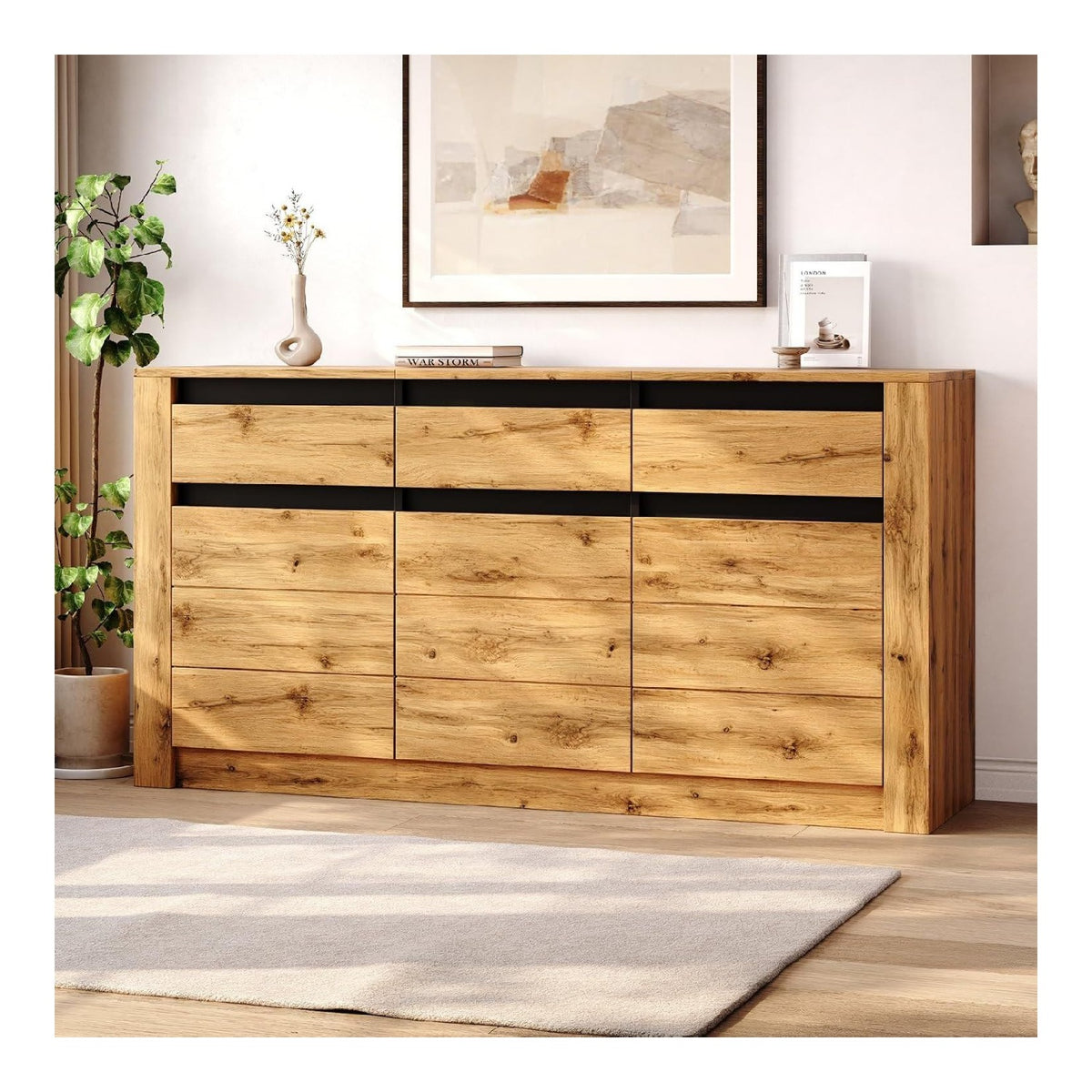 Commode de rangement reglable avec tiroirs naturel