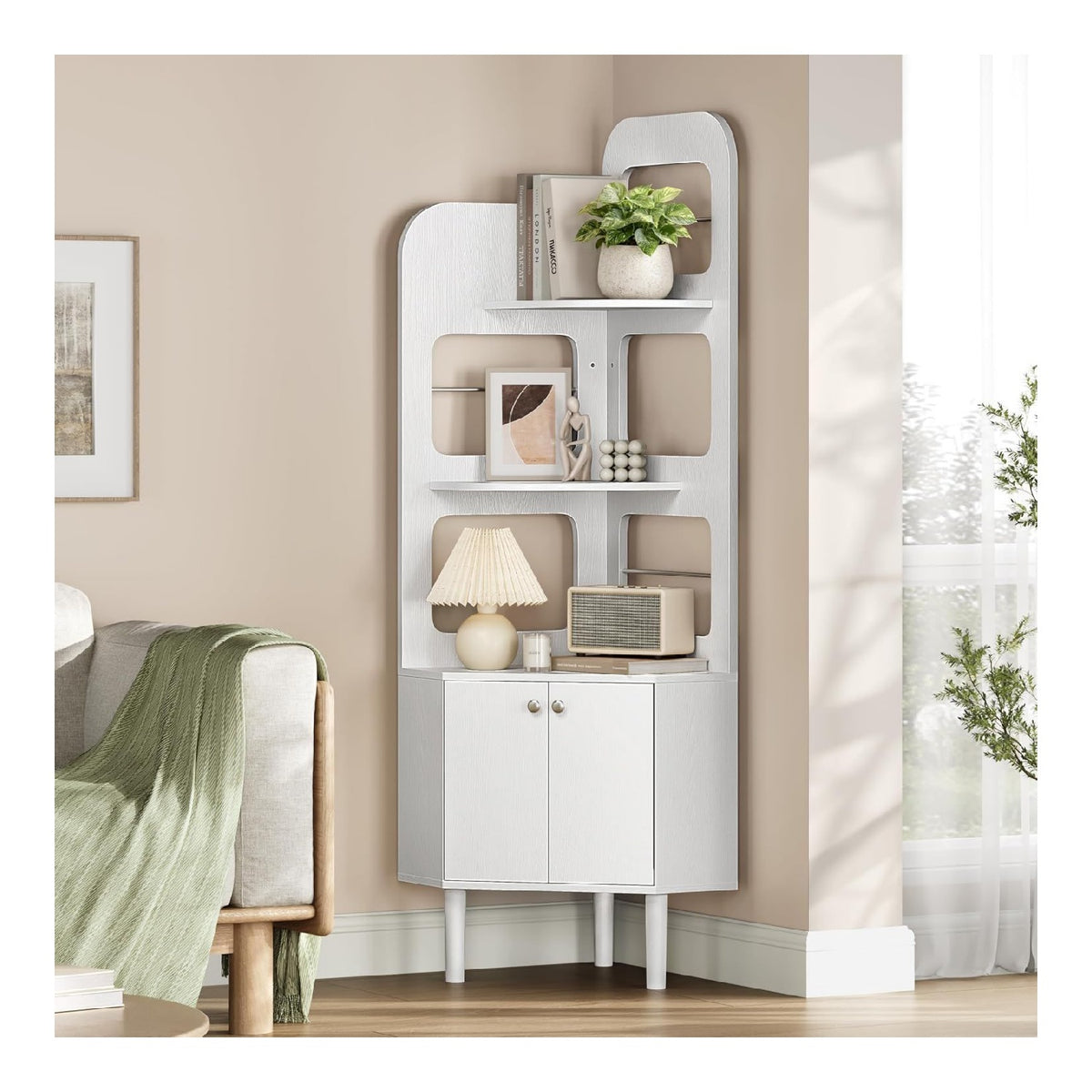 Bibliotheque avec rangement ferme blanc