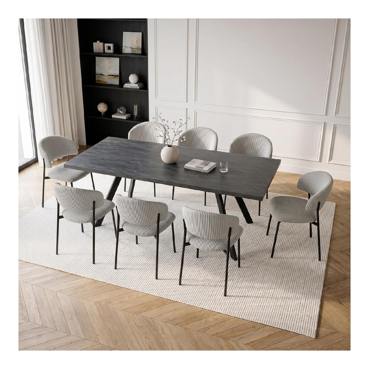 Ensembles pour salle a manger avec rangement ferme structure metal gris fonce 140 x 80 x 85 centim