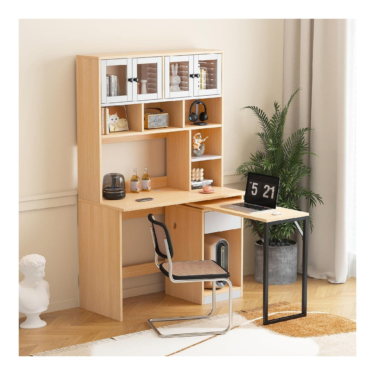 Armoire de rangement avec tiroirs avec rangement ferme naturel 110 x 180 x 55 centim