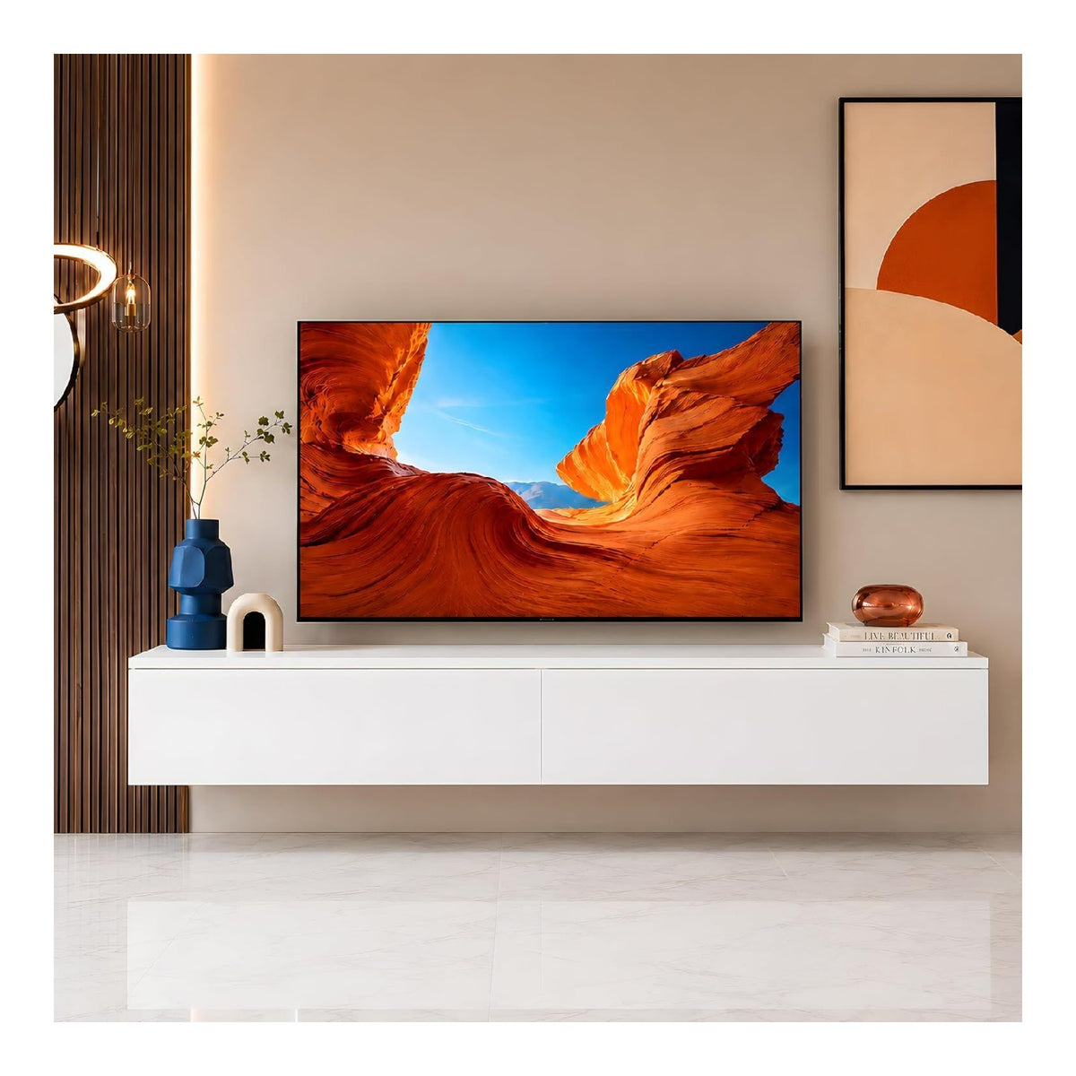 Banc TV avec rangement ferme finition bois blanc